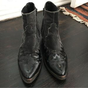 Topshop Velvet Western Ankle Boots